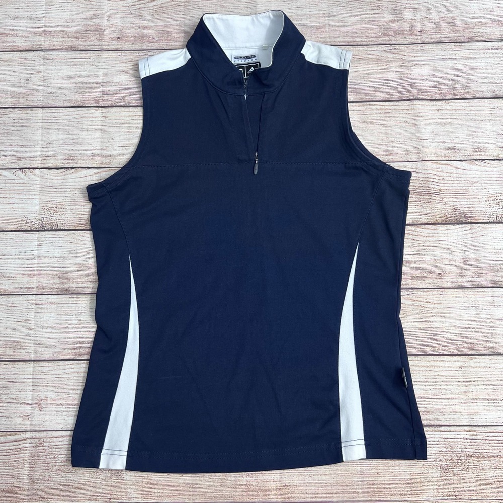 Vintage Adidas Sleeveless Polo Women S Navy White Climalite Quarter Zip Golf Top